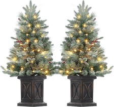 Pre Lit Mini Christmas Tree 3 ft Artificial with LED Lights and Base 2 Pack