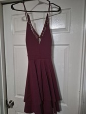 Windsor Burgundy Lace Layered Sleeveless Fit & Flare Strappy Short Dress Size L