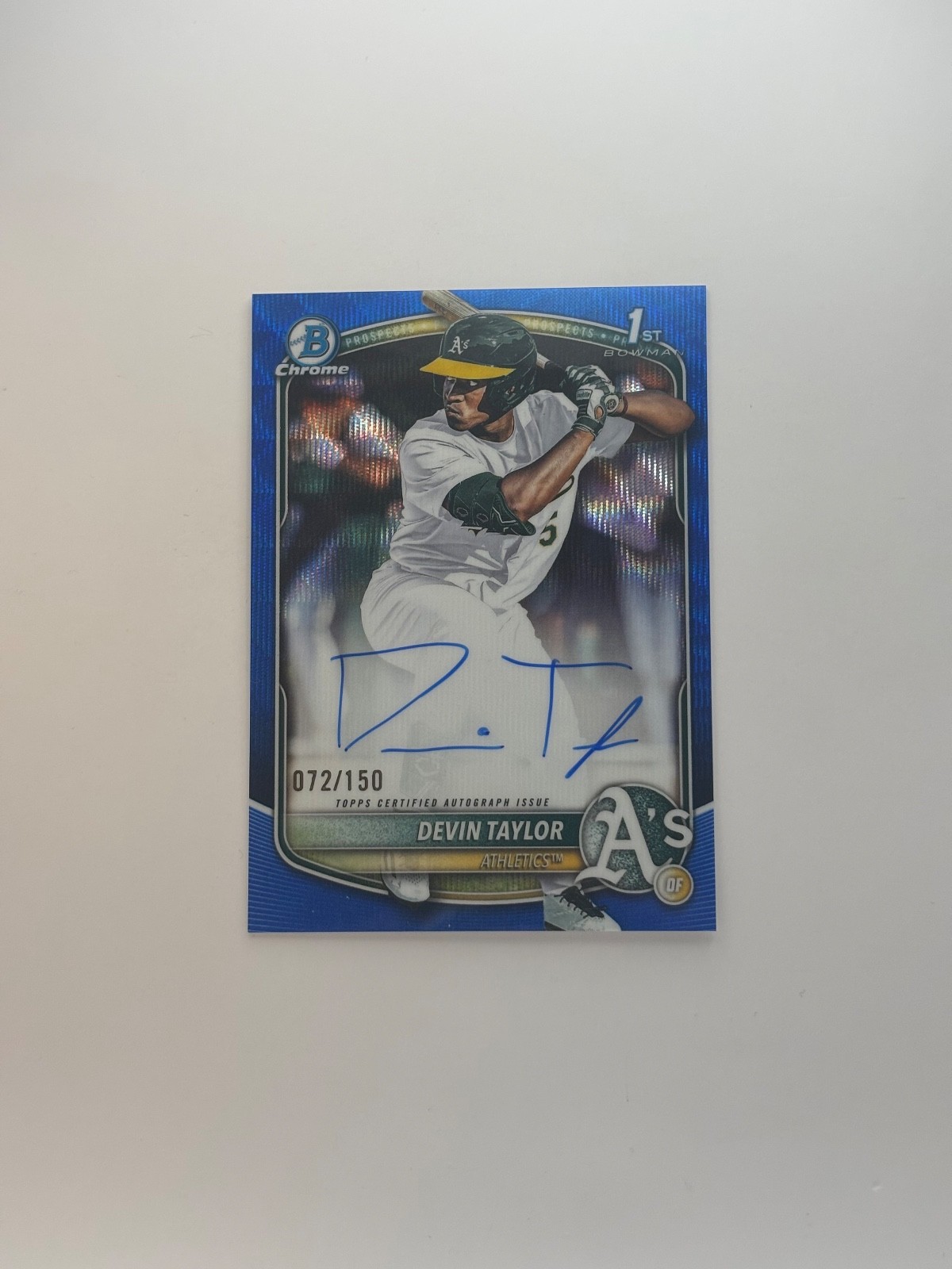 Devin Taylor 2025 Bowman Chrome Draft Blue Wave Refractor Auto 1st RC /150