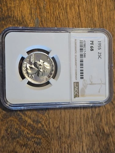 1955 NGC PF68 Cameo 90% Silver Proof Washington Quarter 25c Portrait Label