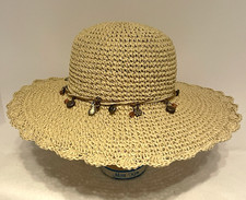 Scala Ladies Floppy Sun Hat Straw Natural Fiber Paper One Size Seashell Detail