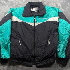 Vintage Polaris Snowmobile Jacket Mens Large Tall Black Blue Full Zip USA Made