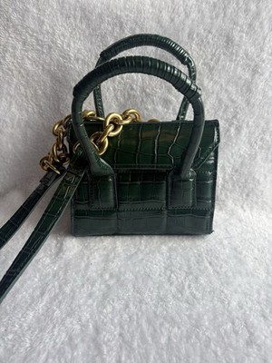 Woman s Zara Crocodile Embossed Leather Handbag Purse Shoulder Bag Green