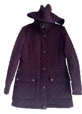 Calvin Klein Women's Mid-Weight Diamond Quilted Jacket Coat Hooded Plum Size S
