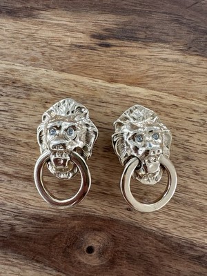 Vintage KJL for Avon Löwenkopf Türklopfer Ohrringe 80er Gold Ohrclips Schmuck
