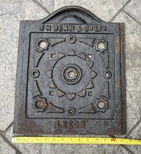 Salvaged Antique J.H. Bean & Co. Ltd Leeds Coal Hole Plate Cast Iron Metal Cover