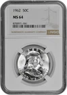 1962 50C BU Silver Franklin Half Dollar NGC Graded MS 64 White Coin
