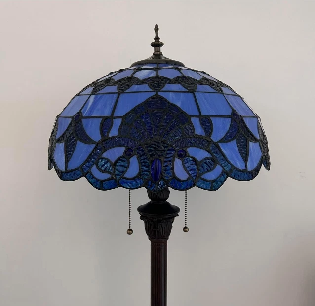 Lámpara de pie estilo Tiffany vitral azul estilo barroco base de metal 64"H*16"W Foto 4 de 4