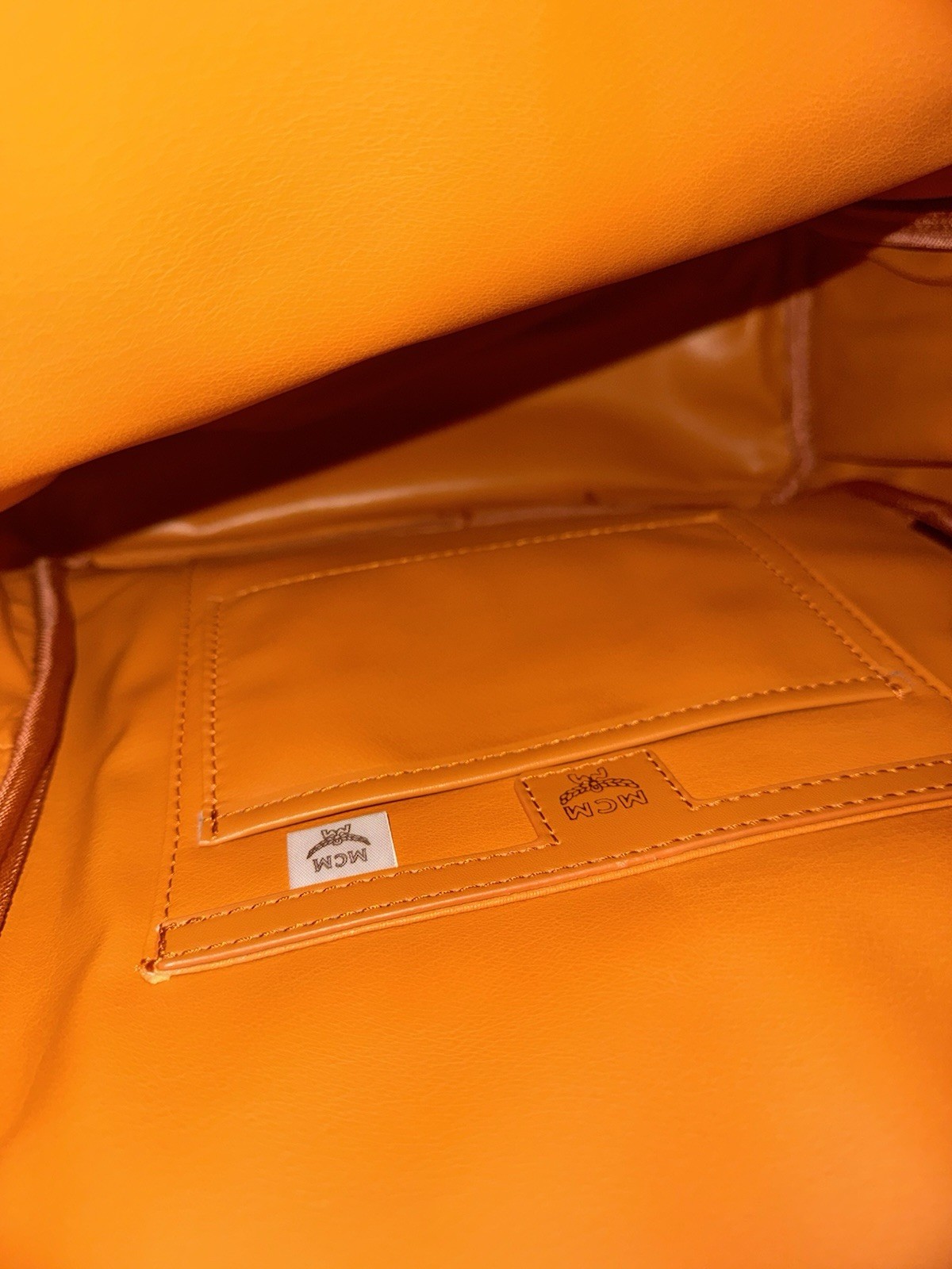 MCM Black Monogram Studded Zip Backpack Orange Lining Adjustable Straps — image 3