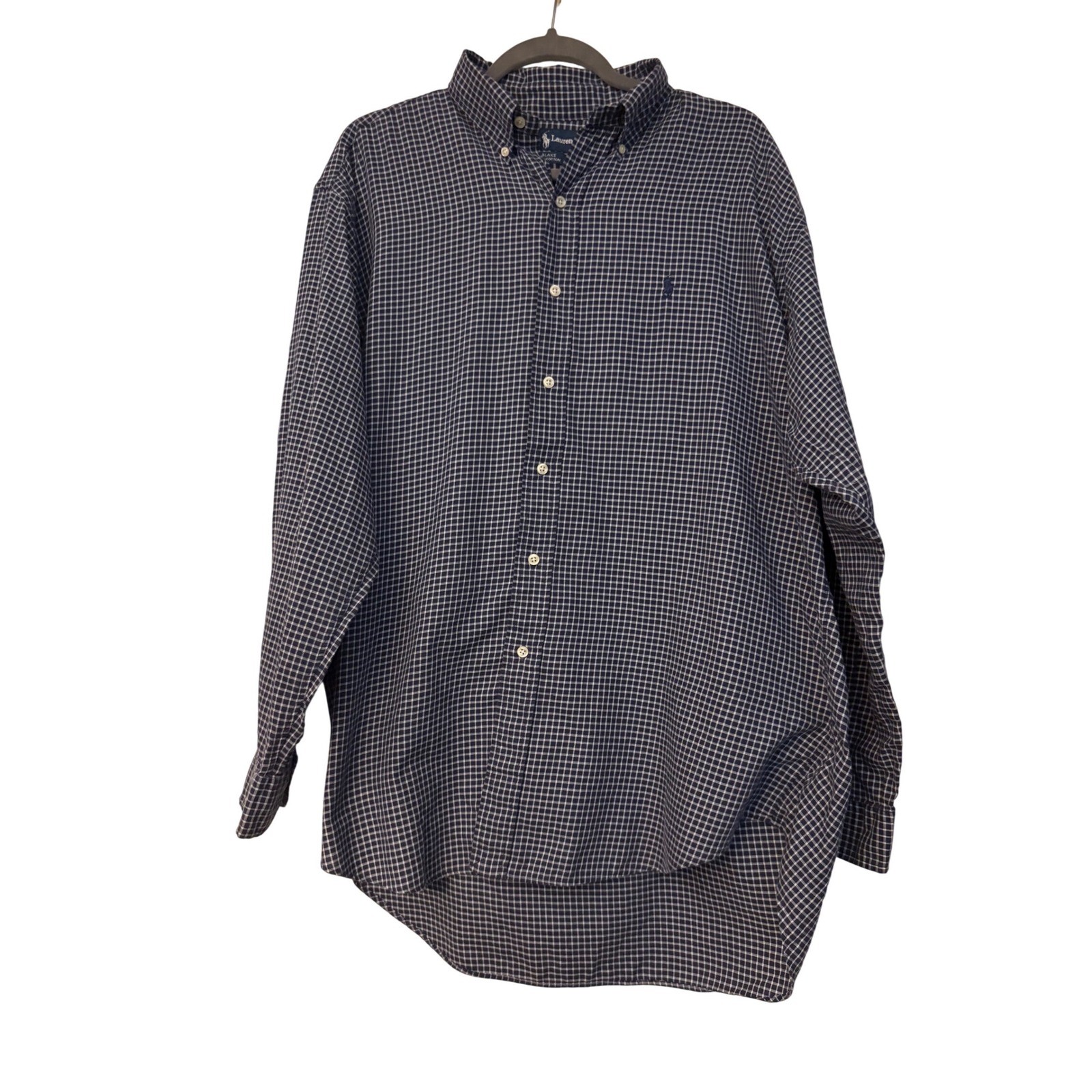 Ralph Lauren Blake Mens Large Navy Blue White Check Cotton Button Down Shirt