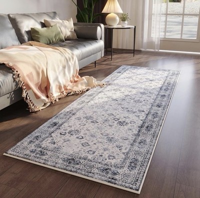 Traditional Floral Runner Rug Gray/White Rug 2'6''x8'