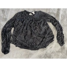 H&M Womens Blouse Black with Metallic Detail Button Size 2 Fancy Top