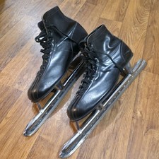 Patines de hielo vintage Nestor Johnson North Star para hombre talla 12 cuero negro EE. UU.