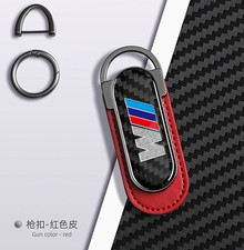 BMW  M Motorsport Real Carbon Fiber  Red Leather   Car  Logo Keychain Key Ring