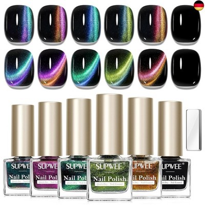 6 Farben Cat Eye Nagellack, Quick-Drying Magnet Nagellack Ohne UV High Gloss
