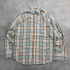 Wrangler Shirt Mens Large Plaid Check Western Long Sleeve Pearl Snap, Blue