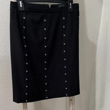 BCBG Max Azaria Black Knee-Length A Line Skirt with Embellishments SZ 6