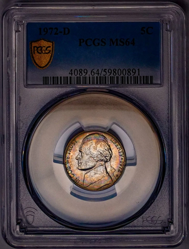 1972-D Jefferson Nickel PCGS MS64 Rainbow Toned 🌈 Toning TrueView - Image 3 of 4