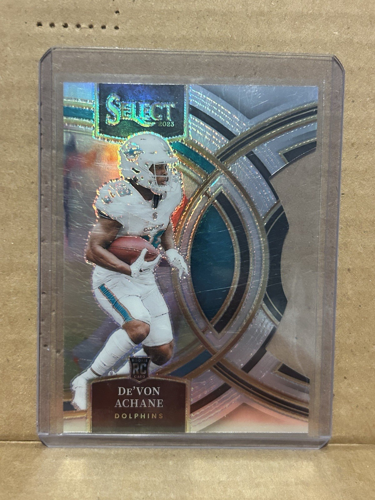 2023 Select Football DeVon Achane Premier Level Silver Diecut Rookie Dolphins