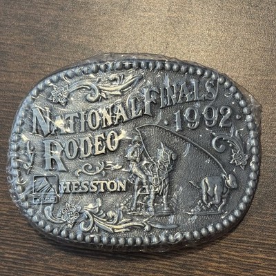 Rodeo Belt Buckle 1992 National Finals Hesston NFR Cowboy Bull Bronc Riding NOS