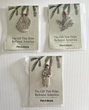 SET of 3 Plow & Hearth Solid Pewter Christmas Ornament Reforest USA New in Pkg