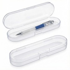YAFIYGI 2Pcs Clear Plastic Pencil Case Small Slim Hard Storage Box Long clear