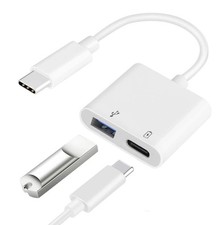 USB C OTG Adapter with Power, 2 in 1 C to Female PD 60W White