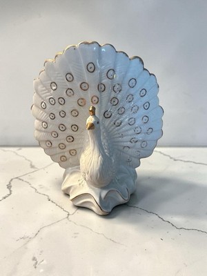 Vintage White Porcelain Peacock Figurine With Gold Accents hand-Painted