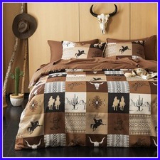 Western Comforter Set, Southwestern Aztec Country Horse Cowboy Rustic Ranch P...