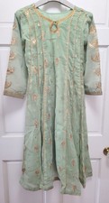 3pc Embroidered Sequin Cotton Chiffon Salwar Kameez  Dupatta - Mint Green - S