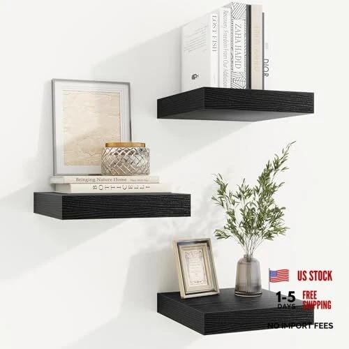 Floating Shelves for Wall, Wall Mounted Wood 6.5"W x 6.5"D , 3 Pack Black