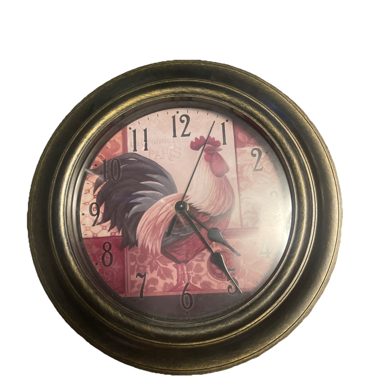 Round Rooster Wall Clock with Second Hand Country Farmhouse AA Battery