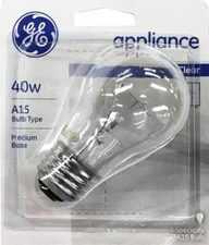 GE 15206 40 Watt Clear A15 Appliance Light Bulb with Medium Screw Base