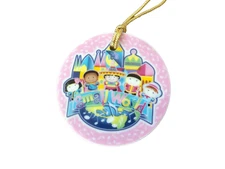 Vtg Disney It's a Small World Round Flat Christmas Ornament!  TAIWAN MISSPELLED!