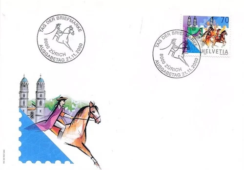 SWITZERLAND STAMP DAY 2000 HORSEBACK RIDER FDC  UNADDR