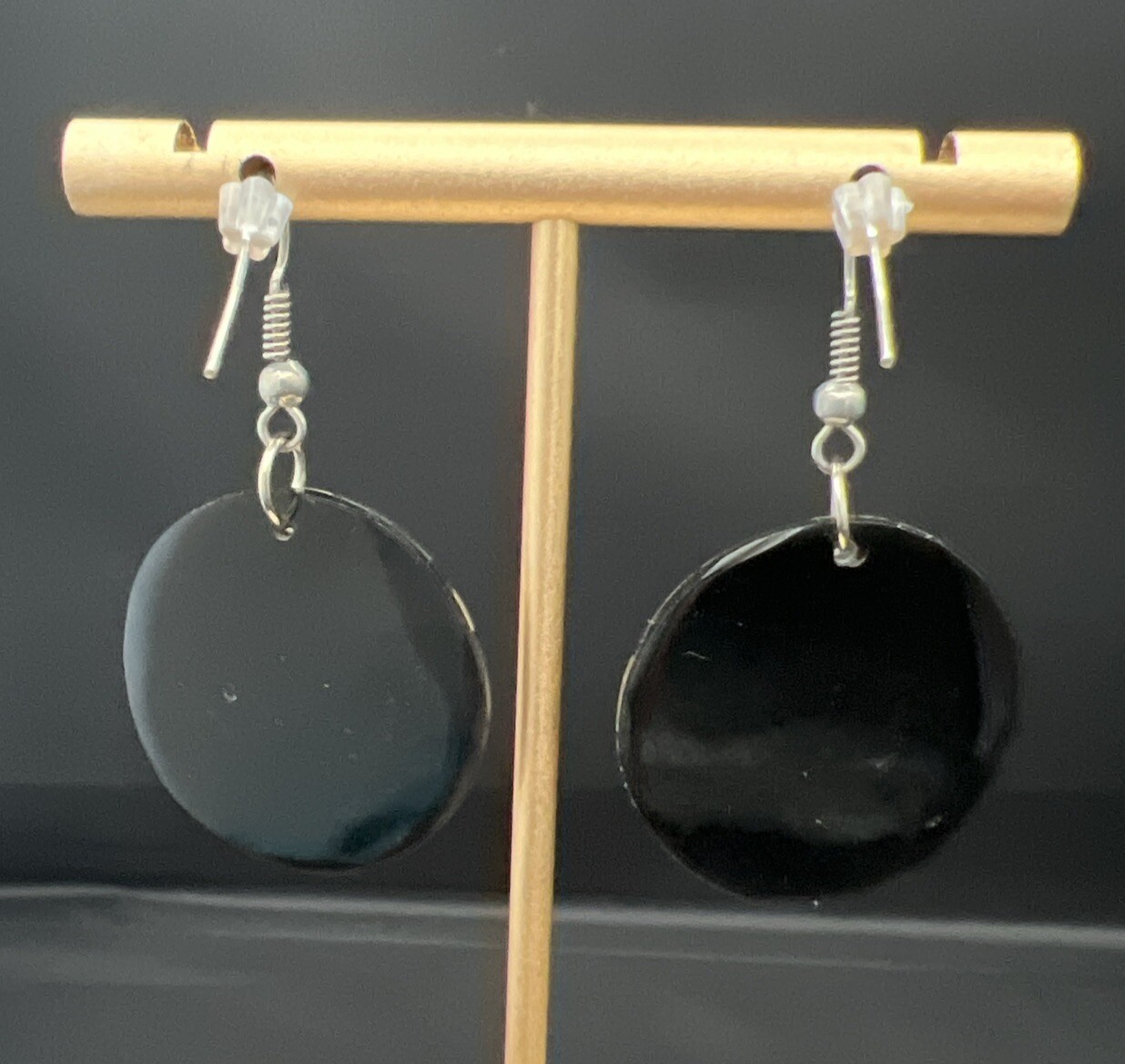 EARRINGS Dangling Round Abalone Shell Outer Circl… - image 3