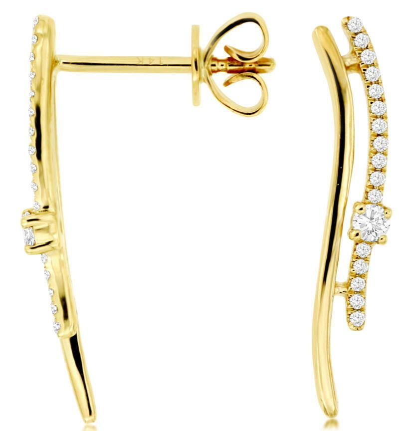 FILA ORECCHINI PENDENTI DIVERTENTI 2 FILE TONDI ORO GIALLO 14KT DIAMANTI .13CT 3D doppio vortice