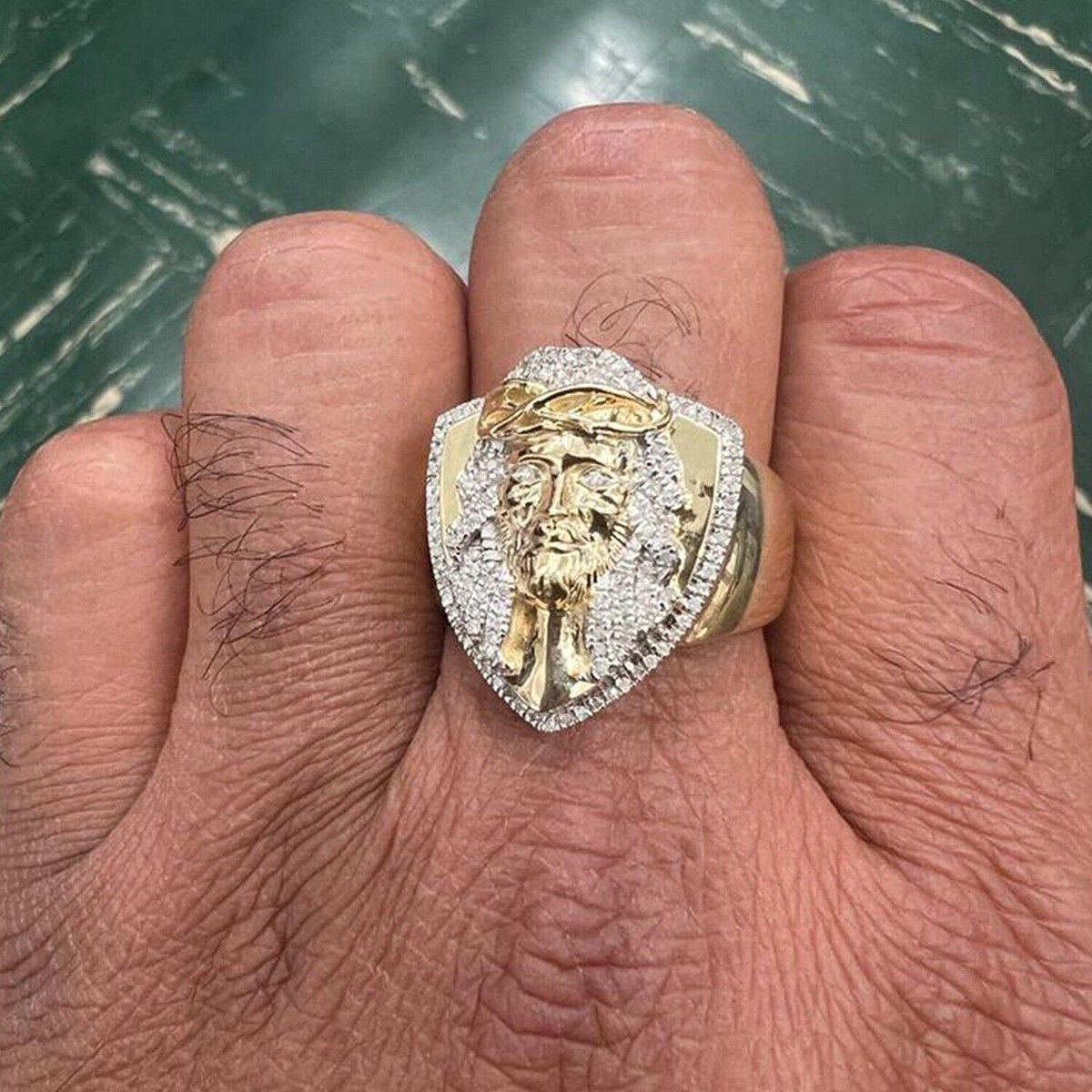 10k Yellow Gold Signet Christ Jesus 0.24 ct Diamond Mens 10k Yellow Gold Signet Christ Jesus 0.24 ct Diamond Mens