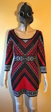 FLYING TOMATO BLACK RED GRAY GEOMETRIC PRINT SWEATER BODYCON MINI DRESS SMALL