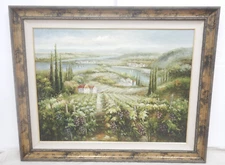 59" x 47" Italian Wine Vinyard Scene Oil On Canvas Oversized Gilded Frame signed