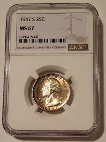 1947 S Washington Quarter MS67 NGC Nice Obverse Toning