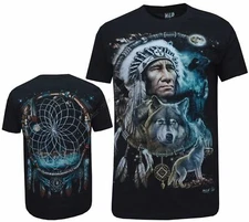 New Wolf Native American Red Indian Biker T- Shirt, Front & Back Print M - 3XL