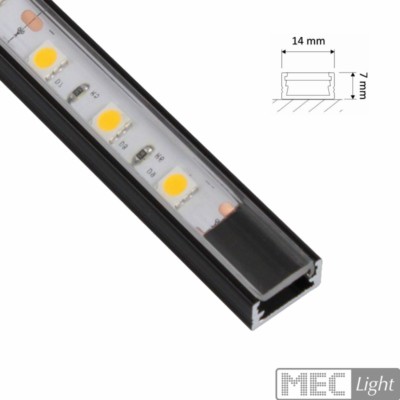 1m ALU Profil ''SLIM'' (14x7mm) in schwarz inkl. klarer Abdeckung