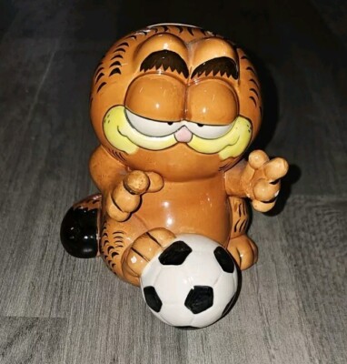 1981 Garfield Football Soccer Ceramic Money Box With Original