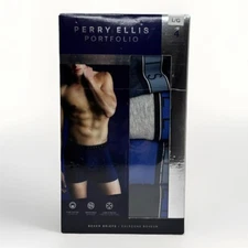 Perry Ellis Portfolio (4) Cotton Stretch Boxer Briefs Multicolor - Large (36-38)