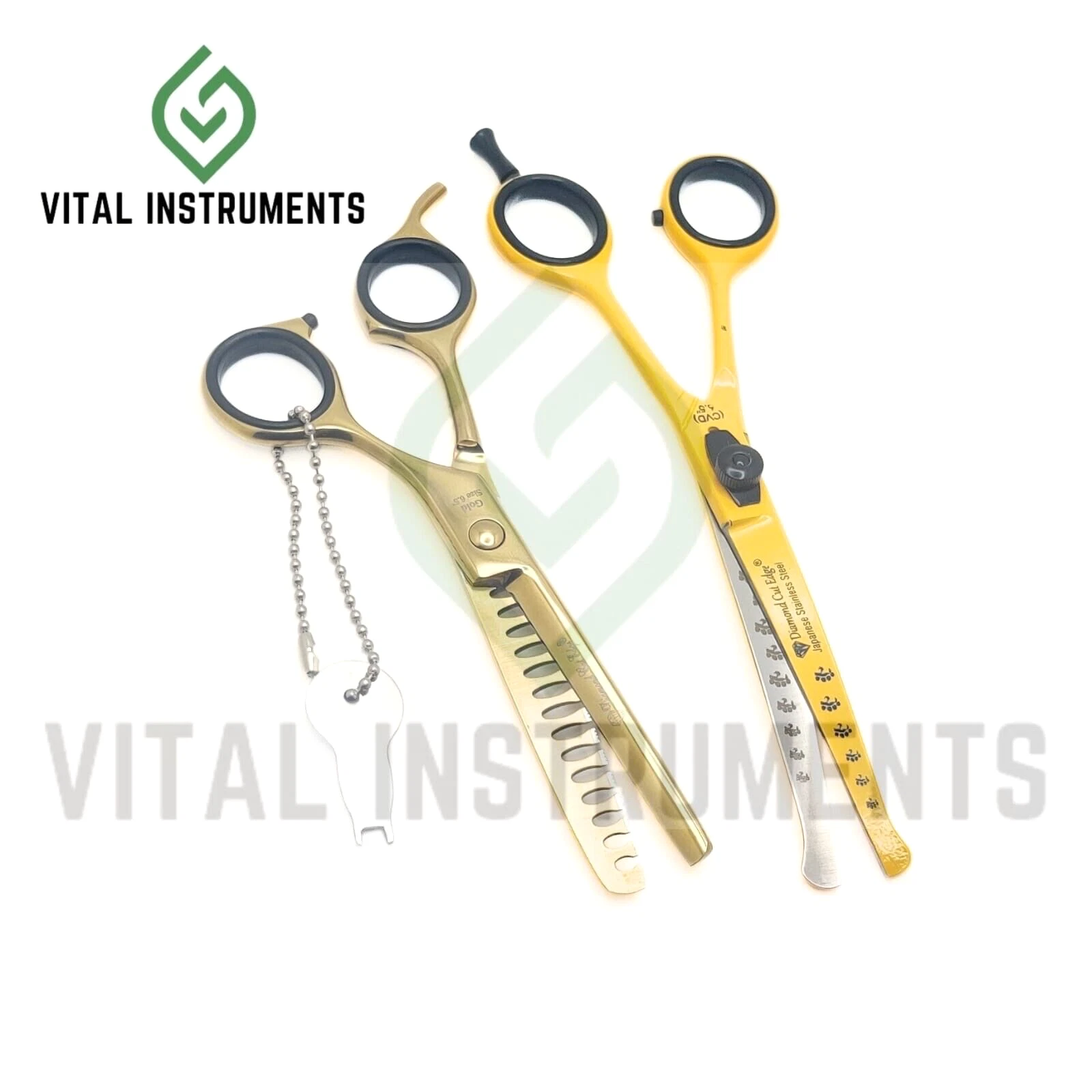Professional Dog Pet Grooming Curved Scissors 7.5" Yellow & Chunker 6.5" Gold