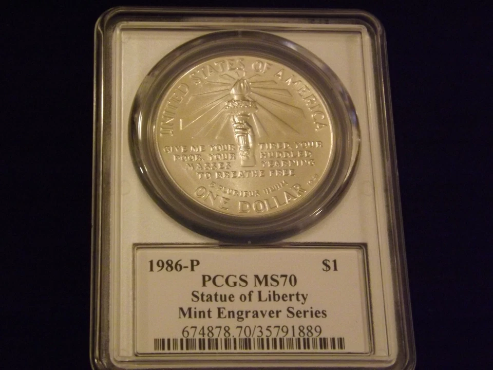 1986-P $1 STATUE OF LIBERTY Mercanti label PCGS MS 70 - Image 2 of 2