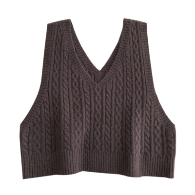 Lady Knitted Vests Sleeveless Waistcoat Tank Tops Crop V-neck Casual Loose Warm