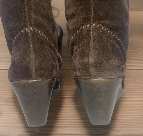 AEROSOLES Woman’s 12M Brown Suede Tall Boots Knee High Zipper Wedge Heel EUC - Picture 5 of 6