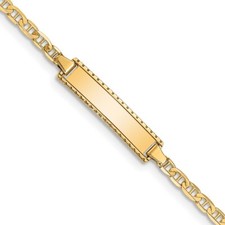 Real 10kt Yellow Gold Flat Anchor Link ID Chain Bracelet; 6 inch; Lobster Clasp